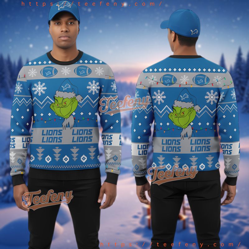 Detroit Lions Christmas Sweater Mens Grinch Holiday Ugly Sweashirt