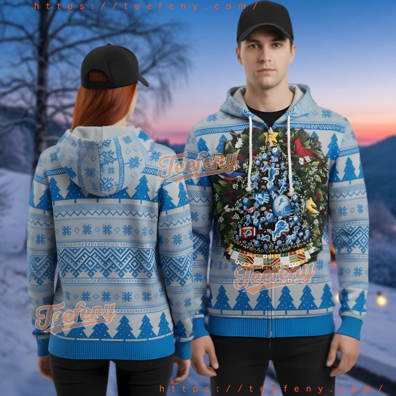 Detroit Lions Christmas Tree Wreath Ugly 3D Hoodie