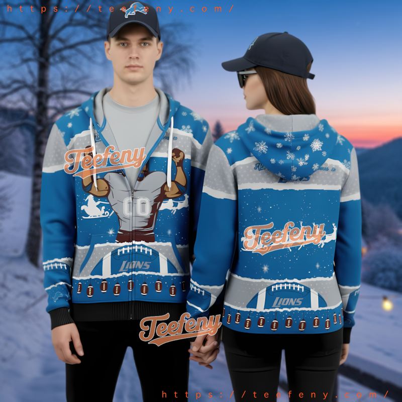 Detroit Lions Custom Name Number Ugly Christmas 3D Hoodie