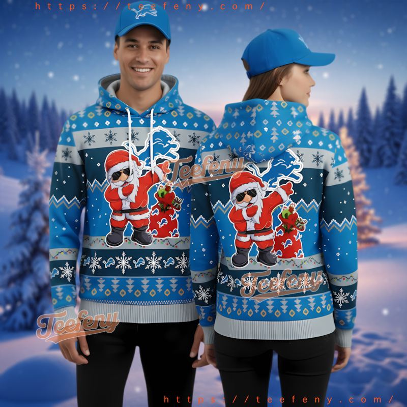 Detroit Lions Dabbing Santa Claus Ugly Christmas 3D Hoodie