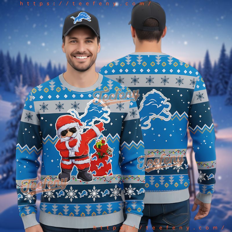 Detroit Lions Dabbing Santa Ugly Christmas Sweater Funny Fan Gear