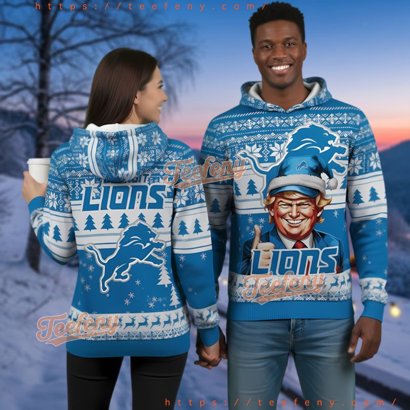 Detroit Lions Donald Trump Maga Ugly Christmas 3D Hoodie