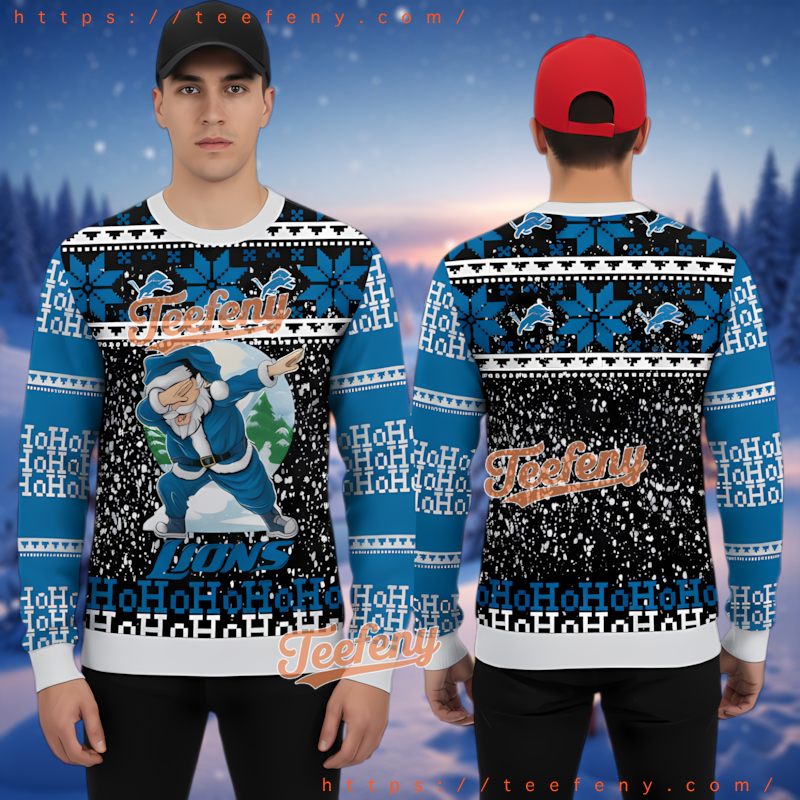 Detroit Lions Funny Dabbing Santa Ugly Christmas Sweater For Fans