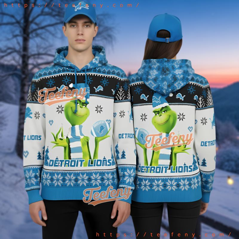 Detroit Lions Funny Grinch Mascot Ugly Christmas 3D Hoodie