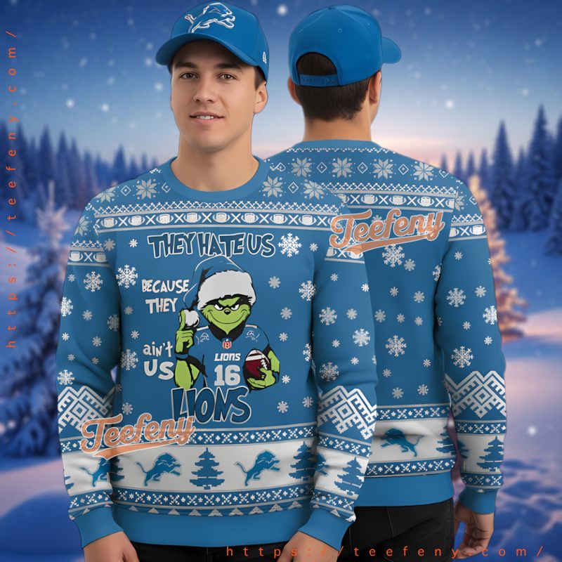 Detroit Lions Funny Grinch They Hate Us Ugly Christmas Sweater