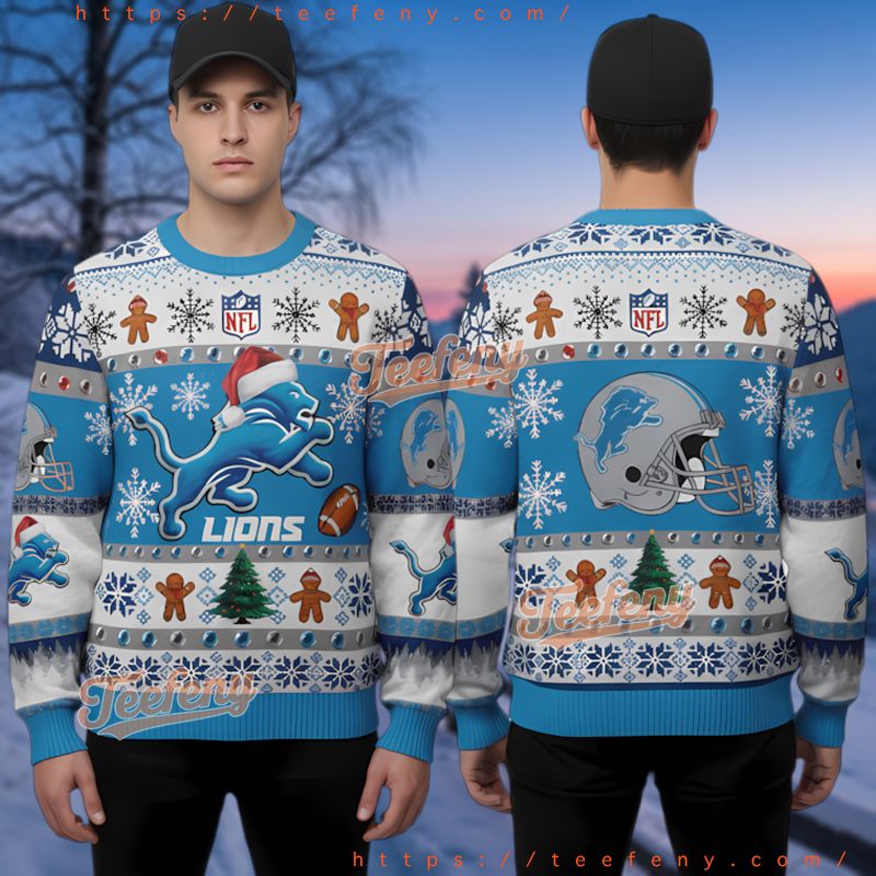 Detroit Lions Gingerbread Christmas Pattern Ugly Sweater For Fans