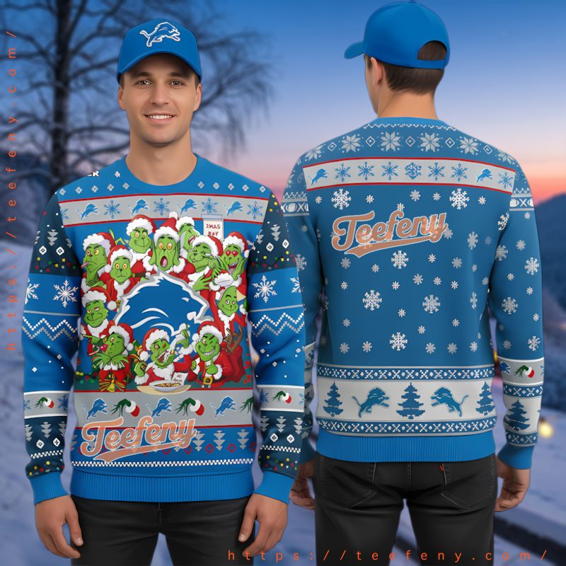 Detroit Lions Grinch Character Blue Ugly Christmas Sweater