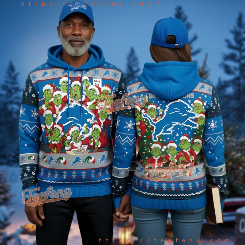 Detroit Lions Grinch Claus Christmas Ugly 3D Hoodie Men