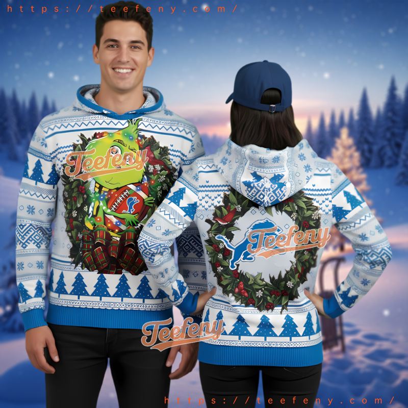 Detroit Lions Grinch Holding Football Ugly Christmas 3D Hoodie