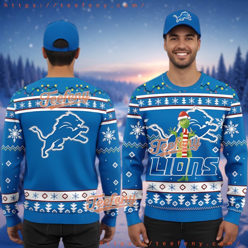 Detroit Lions Grinch Holiday Ugly Christmas Sweater  Official Fan Gear