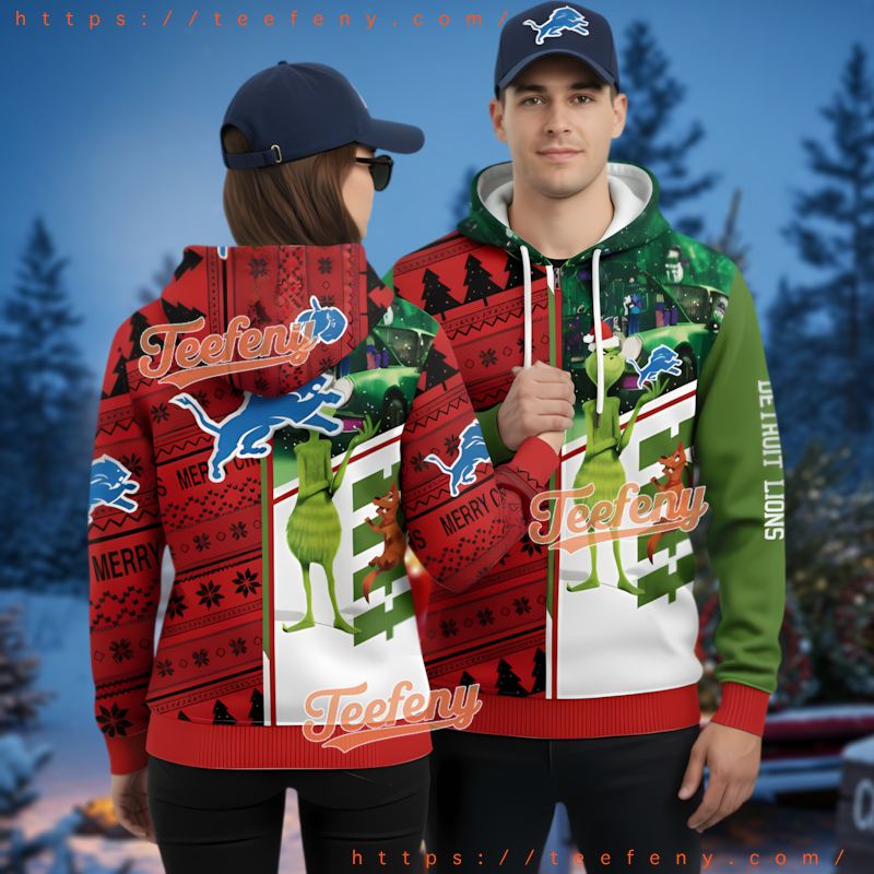Detroit Lions Grinch Max Dog Ugly Christmas 3D Zip Hoodie Detroit Lions Grinch Max Dog Ugly Christmas 3D Zip Hoodie