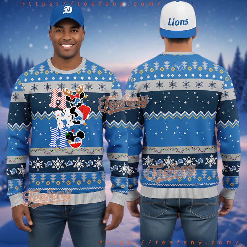 Detroit Lions Ho Ho Ho Mickey Mouse Ugly Christmas Sweater