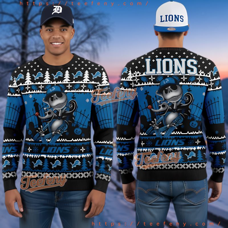 Detroit Lions Logo In Wreath Blue 3D Print Ugly Christmas Detroit Lions Logo In Wreath Blue 3D Print Ugly Christmas