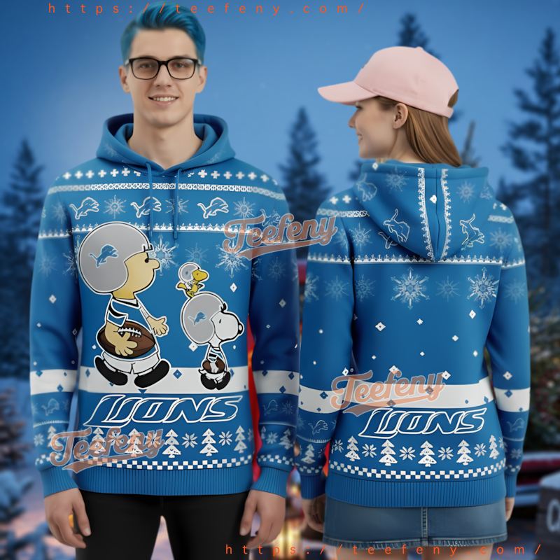 Detroit Lions Peanuts Charlie Brown Snoopy Ugly Christmas 3D Hoodie Detroit Lions Peanuts Charlie Brown Snoopy Ugly Christmas 3D Hoodie