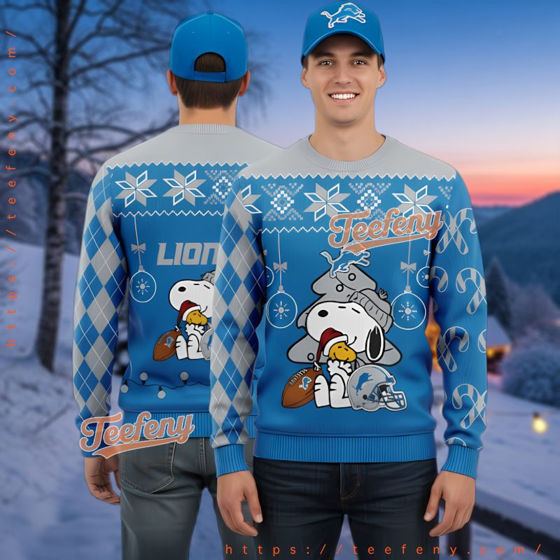 Detroit Lions Peanuts Snoopy Blue Ugly Christmas Sweater Football Gift Detroit Lions Peanuts Snoopy Blue Ugly Christmas Sweater Football Gift