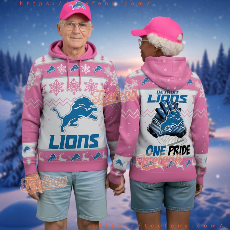 Detroit Lions Pink One Pride Ugly Christmas 3D Hoodie Detroit Lions Pink One Pride Ugly Christmas 3D Hoodie