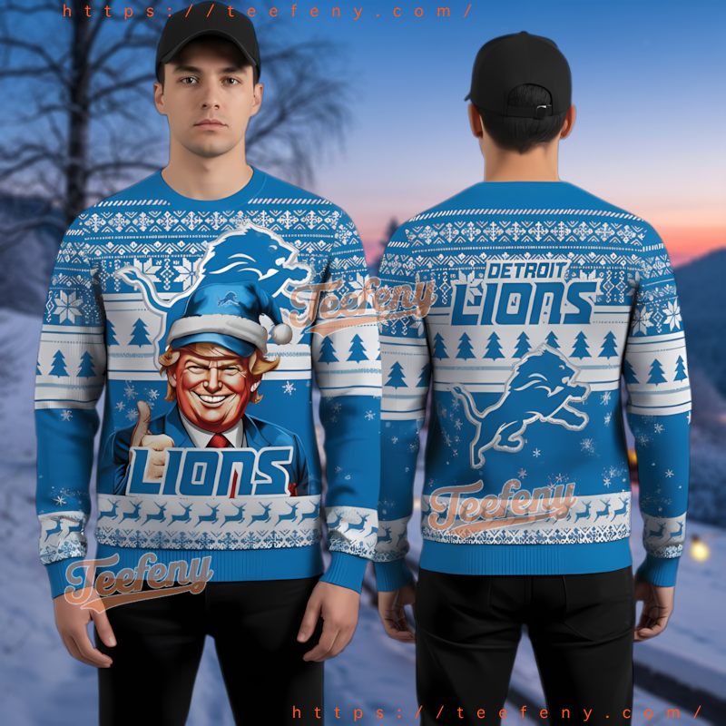 Detroit Lions Political Theme Donald Trump Ugly Christmas Sweater Detroit Lions Political Theme Donald Trump Ugly Christmas Sweater
