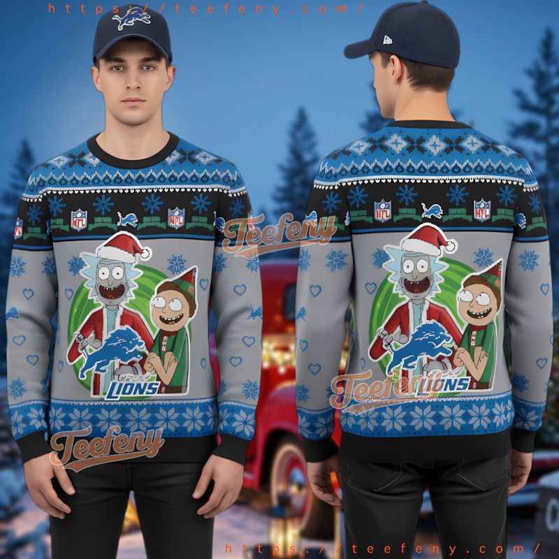 Detroit Lions Rick And Morty Ugly Christmas Sweater 3D Printed Holiday Detroit Lions Rick And Morty Ugly Christmas Sweater 3D Printed Holiday