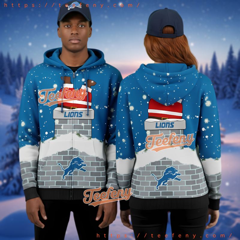 Detroit Lions Santa Claus Chimney Ugly Christmas 3D Hoodie Detroit Lions Santa Claus Chimney Ugly Christmas 3D Hoodie