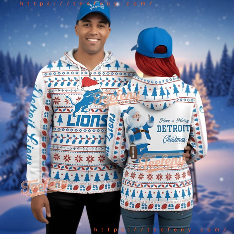 Detroit Lions Santa Claus Ugly Christmas 3D Hoodie Zip Up Detroit Lions Santa Claus Ugly Christmas 3D Hoodie Zip Up