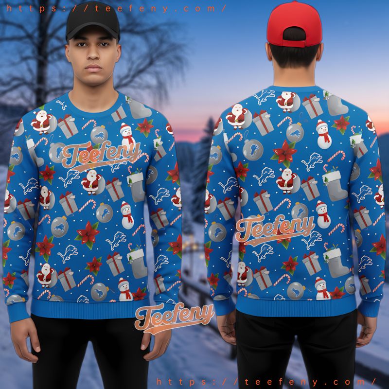 Detroit Lions Santa Snowman Pattern Ugly Christmas Sweater Detroit Lions Santa Snowman Pattern Ugly Christmas Sweater