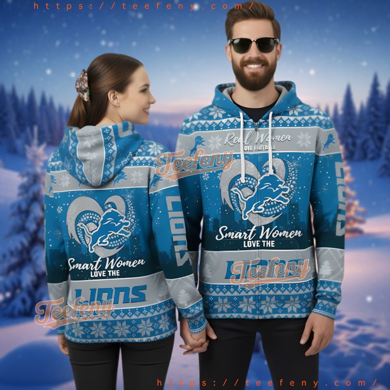 Detroit Lions Smart Women Love Ugly Christmas 3D Zip Hoodie Detroit Lions Smart Women Love Ugly Christmas 3D Zip Hoodie