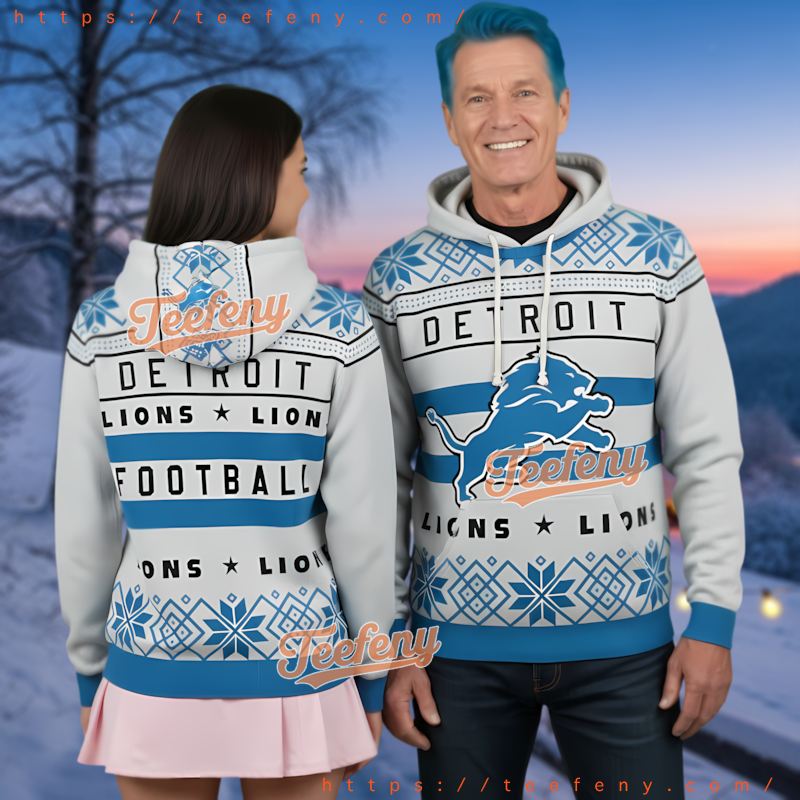 Detroit Lions Striped Logo Ugly Christmas 3D Hoodie Nfl Gear Detroit Lions Striped Logo Ugly Christmas 3D Hoodie Nfl Gear