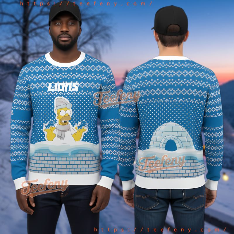 Detroit Lions The Simpsons Homer Blue 3D Print Ugly Christmas Sweater Detroit Lions The Simpsons Homer Blue 3D Print Ugly Christmas Sweater