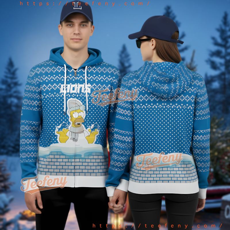 Detroit Lions The Simpsons Homer Ugly Christmas 3D Zip Hoodie Detroit Lions The Simpsons Homer Ugly Christmas 3D Zip Hoodie