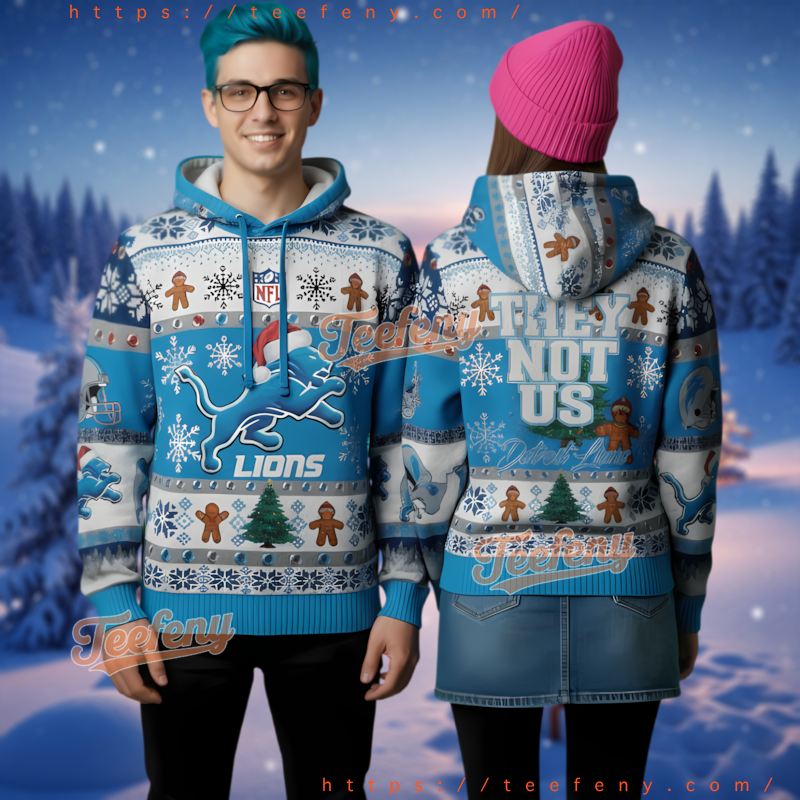 Detroit Lions They Not Like Us Gingerbread Ugly Christmas 3D Hoodie Detroit Lions They Not Like Us Gingerbread Ugly Christmas 3D Hoodie