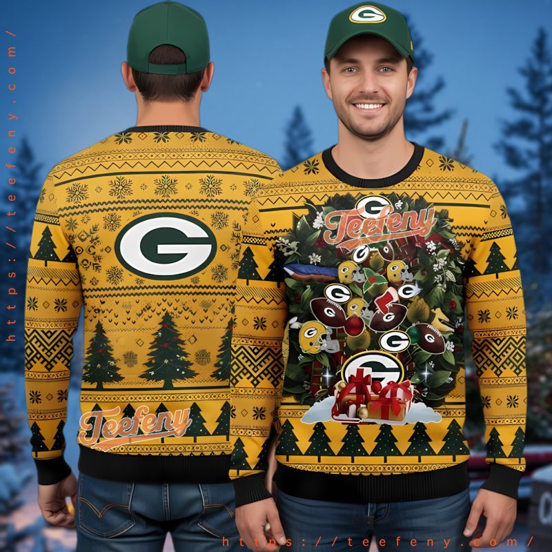 Green Bay Packers 3D Christmas Wreath Tree Ugly Sweater Official Fan Gear