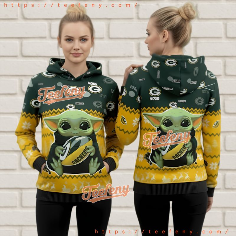 Green Bay Packers Baby Yoda Ugly Christmas Yellow 3D Hoodie