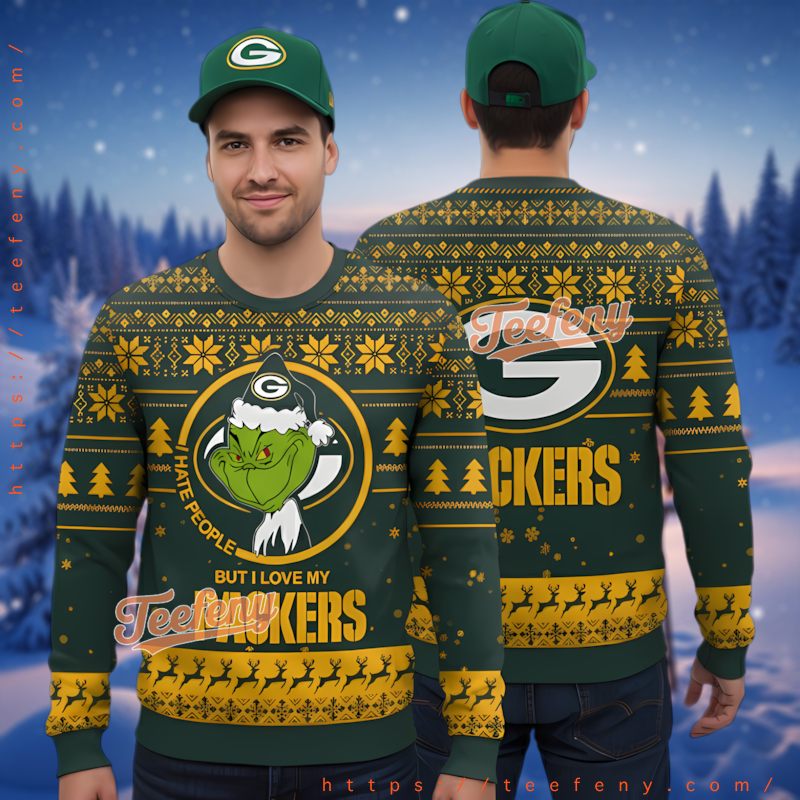 Green Bay Packers Boys Ugly Sweater Grinch Hate People But Love My Packers