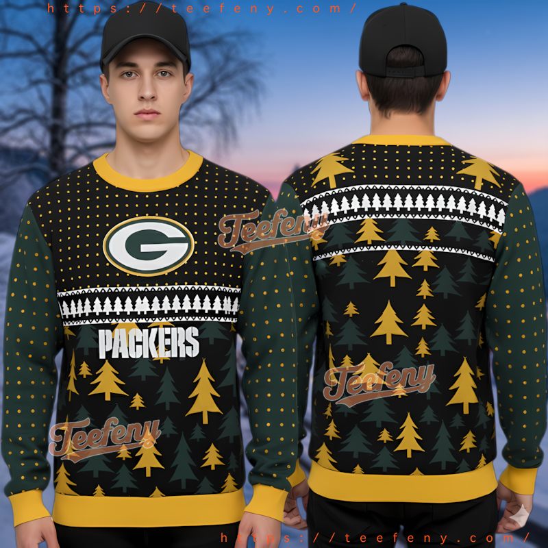 Green Bay Packers Christmas Tree Pattern Ugly Sweater