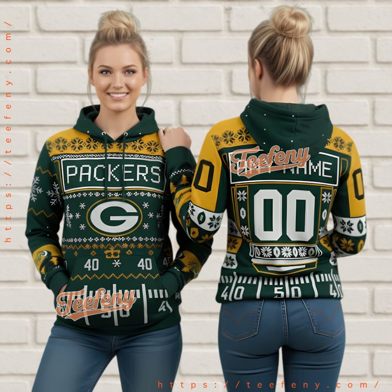Green Bay Packers Custom Name Number Ugly Christmas 3D Hoodie