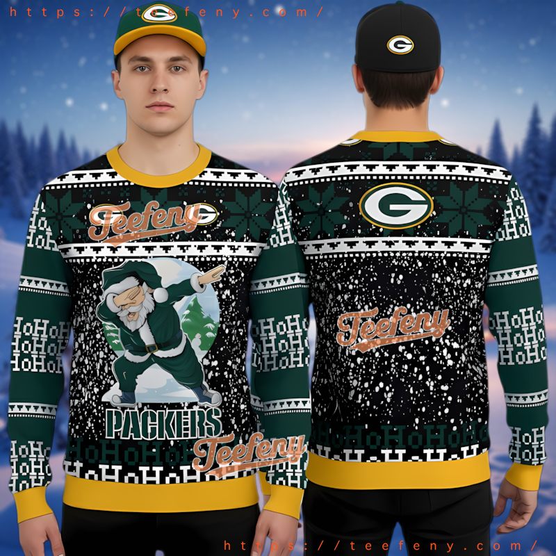 Green Bay Packers Dabbing Santa Ugly Christmas Sweater Festive Holiday Gift