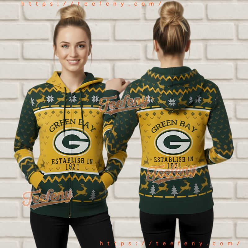 Green Bay Packers Established 1921 Ugly Christmas 3D Hoodie