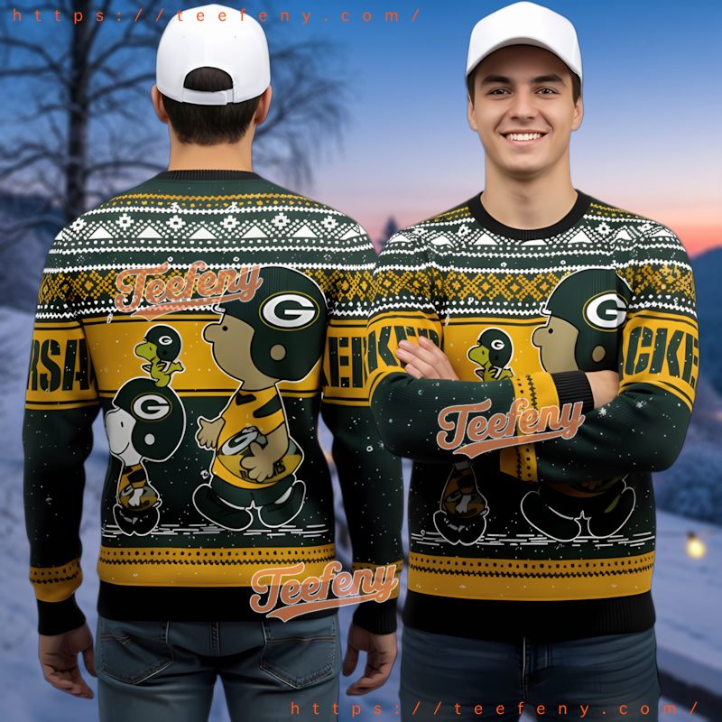 Green Bay Packers Football Charlie Brown And Snoopy Ugly Christmas Sweater
