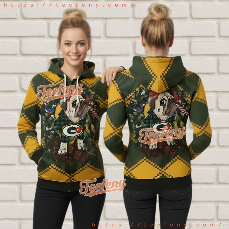 Green Bay Packers Funny Pug Dog Fan Ugly Christmas 3D Hoodie
