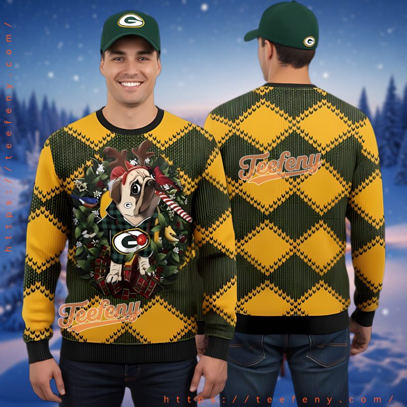 Green Bay Packers Funny Pug Dog Ugly Christmas Sweater For Dog Lovers