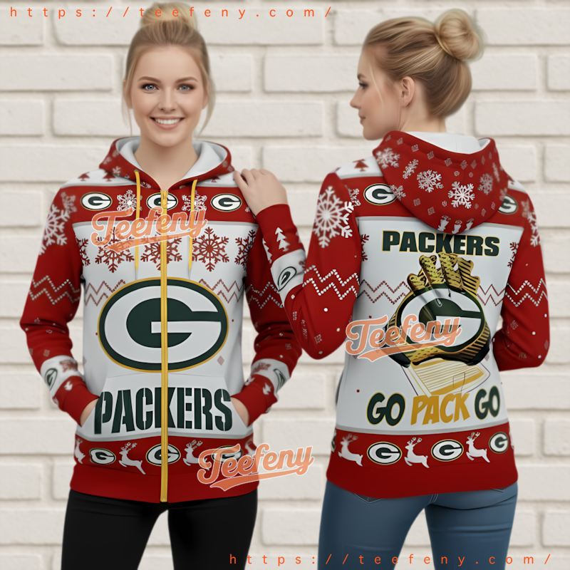 Green Bay Packers Go Pack Go Red Ugly Christmas 3D Hoodie Design