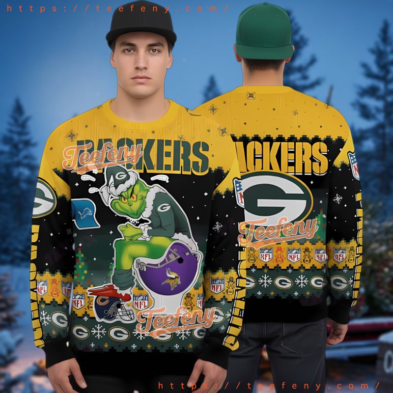 Green Bay Packers Grinch Christmas Toilet Rivalry 3D Ugly Sweater