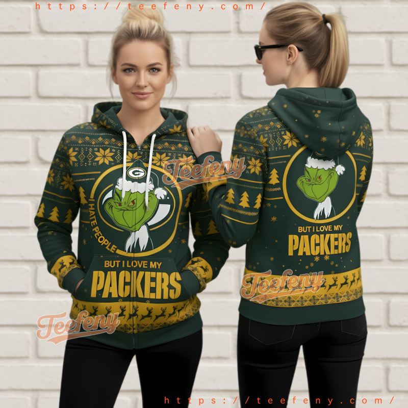 Green Bay Packers Grinch I Love My Packers Ugly Christmas 3D Hoodie