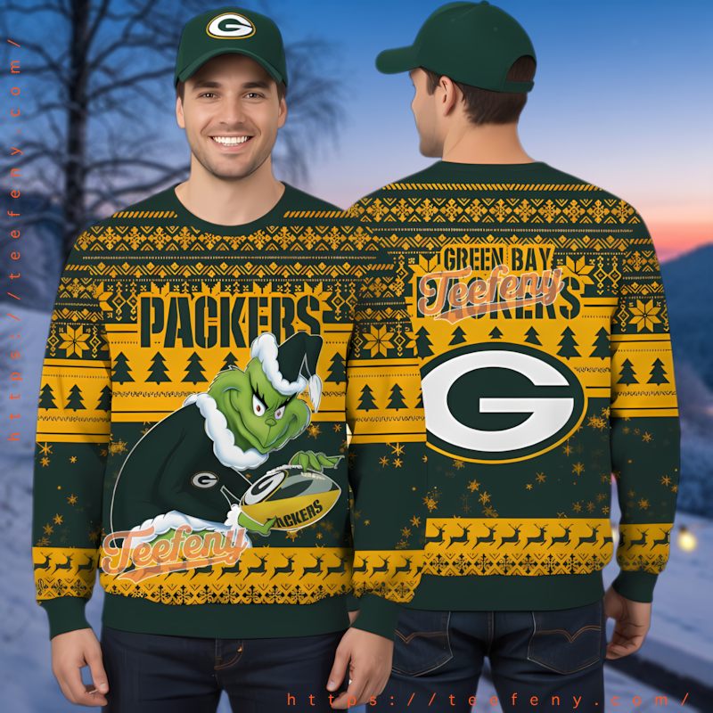 Green Bay Packers Grinch Stole Christmas Ugly Sweater Funny Xmas Gift