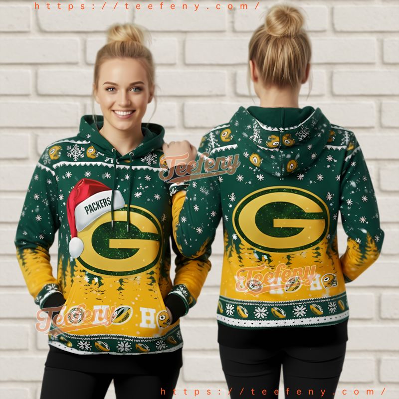 Green Bay Packers Ho Ho Ho Holiday Ugly Christmas 3D Hoodie