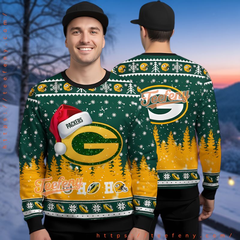 Green Bay Packers Ho Ho Ho Ugly Christmas Sweater Festive Green Gold