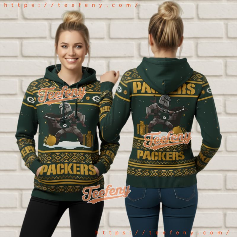 Green Bay Packers Mandalorian Grogu Ugly Christmas 3D Hoodie Festive Wear