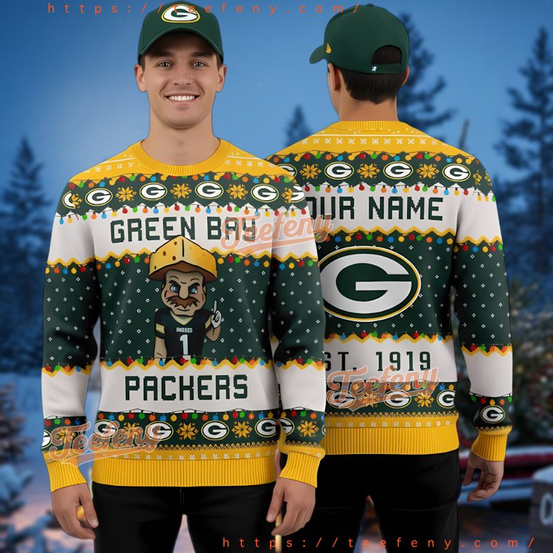 Green Bay Packers Mens Womens Cheesehead Ugly Christmas Sweater 3D