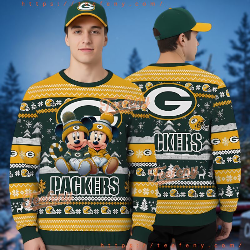 Green Bay Packers Mickey And Minnie Mouse Ugly Christmas Sweater