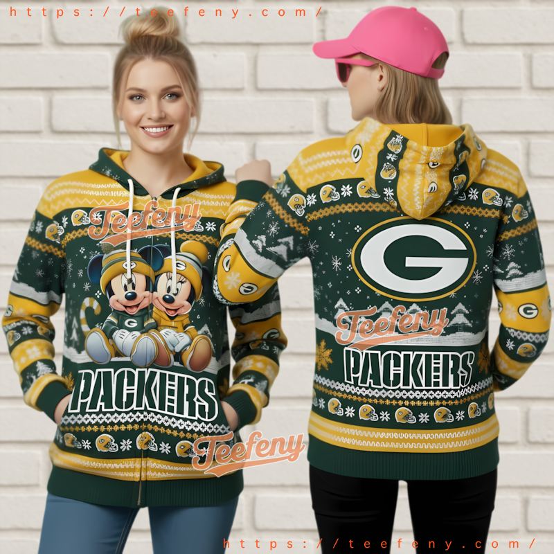Green Bay Packers Mickey Minnie Mouse Ugly Christmas 3D Hoodie